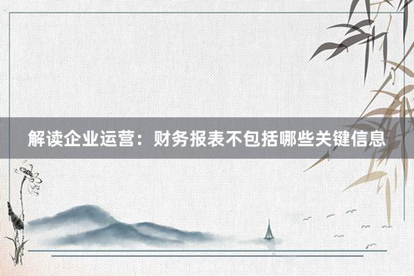解读企业运营：财务报表不包括哪些关键信息